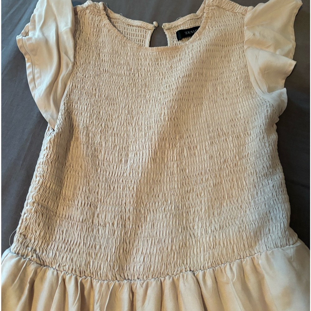 Casual Flutter Short Sleeve Crew Neck Smocked Elastic Waist Tiered Midi